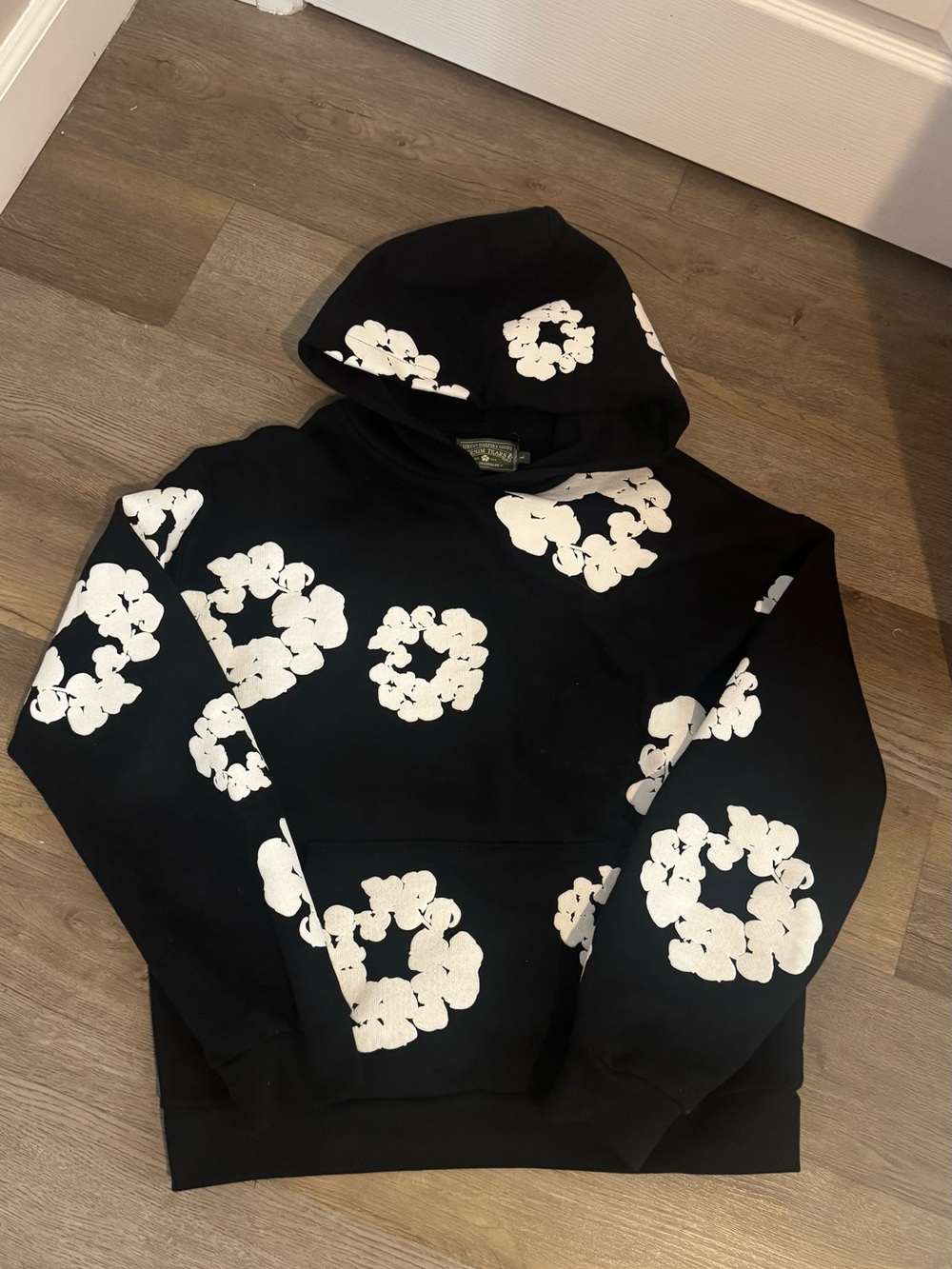 Men's Black Hoodie with White Floral Print